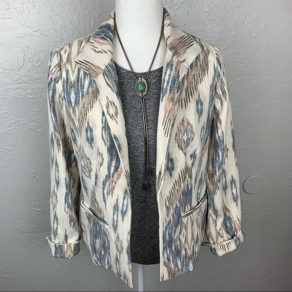 Chico’s Aztec Boho Western woven ikat open front Blazer 0 or Sm - Picture 7 of 9